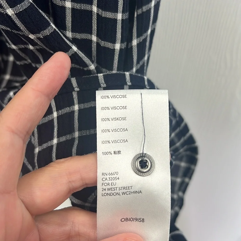 Anthropologie - Maeve Sara Navy Blue Windowpane Plaid Midi Dress Size Medium - Picture 10 of 15